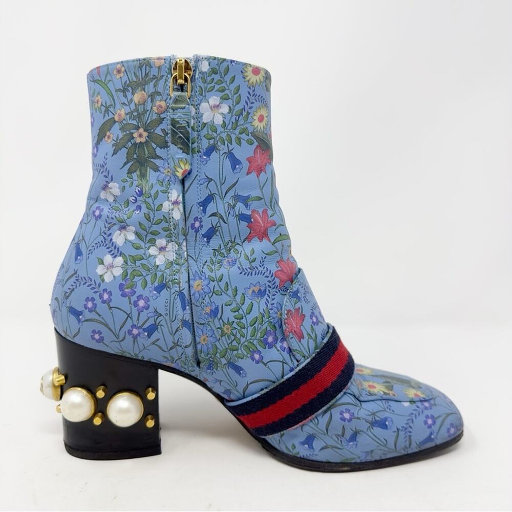 Gucci Peyton Flora Pearl GG Web Stripe Ankle Boots Womens Size EU 37 - Picture 9 of 14